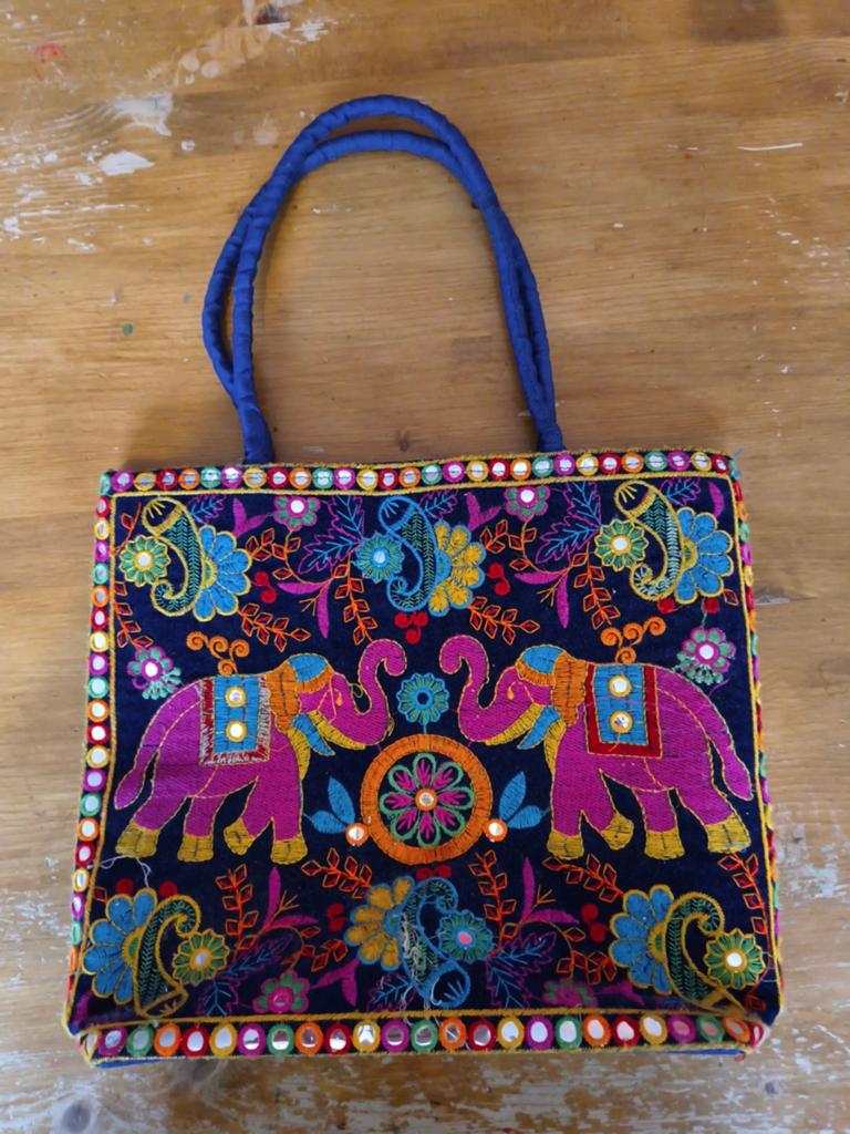 Kleurrijke Indiase tas met olifanten en spiegeltjes, Sieraden, Tassen en Uiterlijk, Tassen | Damestassen, Gebruikt, Handtas, Blauw