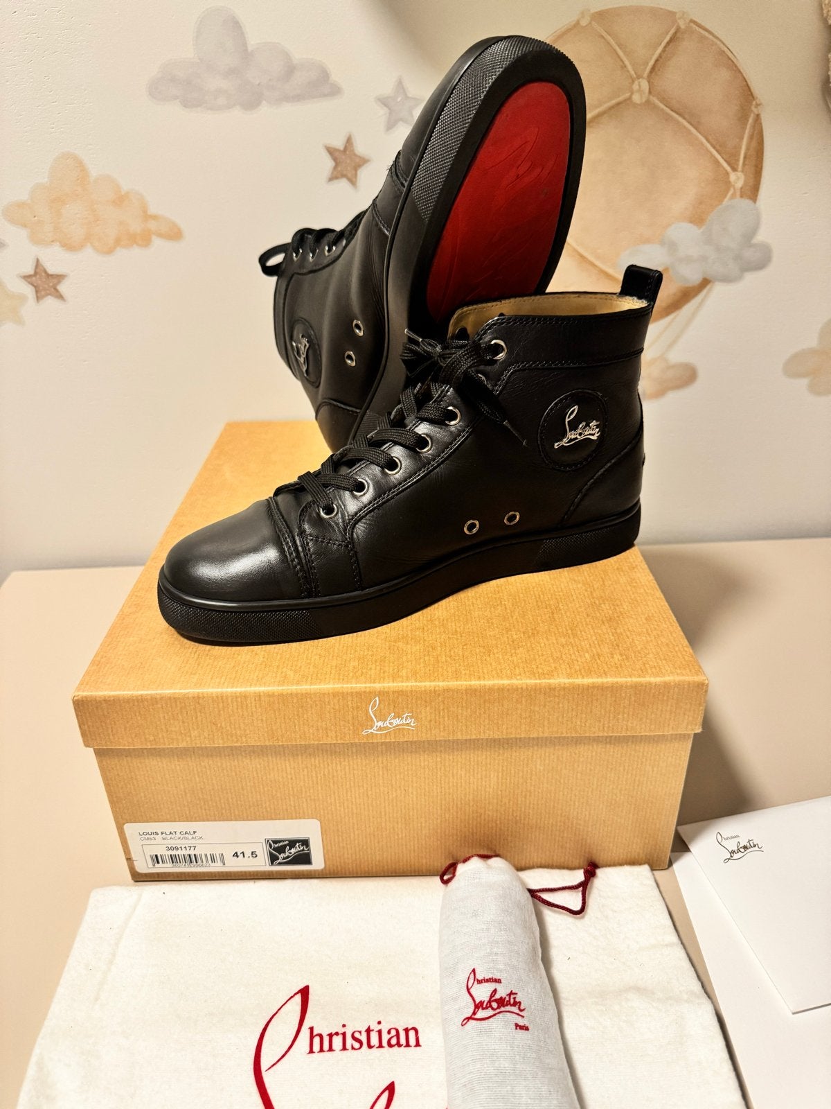 Christian Louboutin Louis Flat Calf Sneakers Maat 41.5, Kleding | Heren, Zwart, Ophalen of Verzenden, Sneakers of Gympen, Zo goed als nieuw
