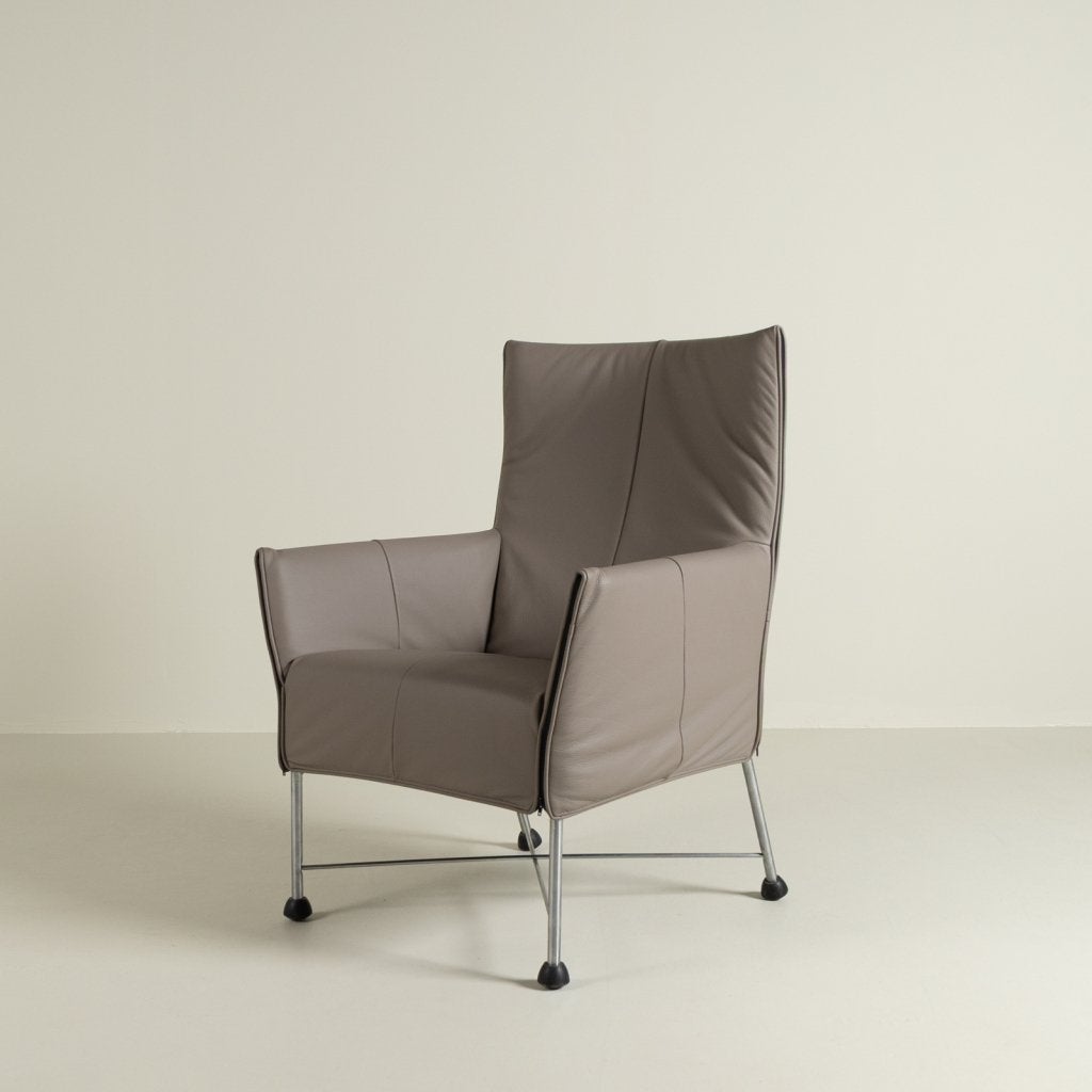 Montis Charly Fauteuil Grijs Leer - Aluminium (Op Doppen), Niet ingevuld, Zo goed als nieuw, Niet ingevuld, Niet ingevuld