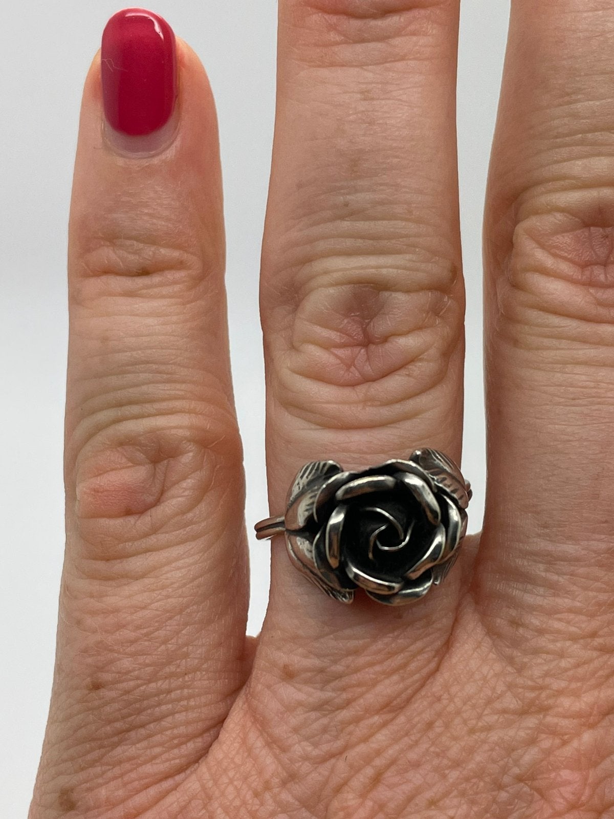 E176 Prachtige zilveren TEKA ring roosje maat 18,5, Ophalen of Verzenden, Zilver, Ring