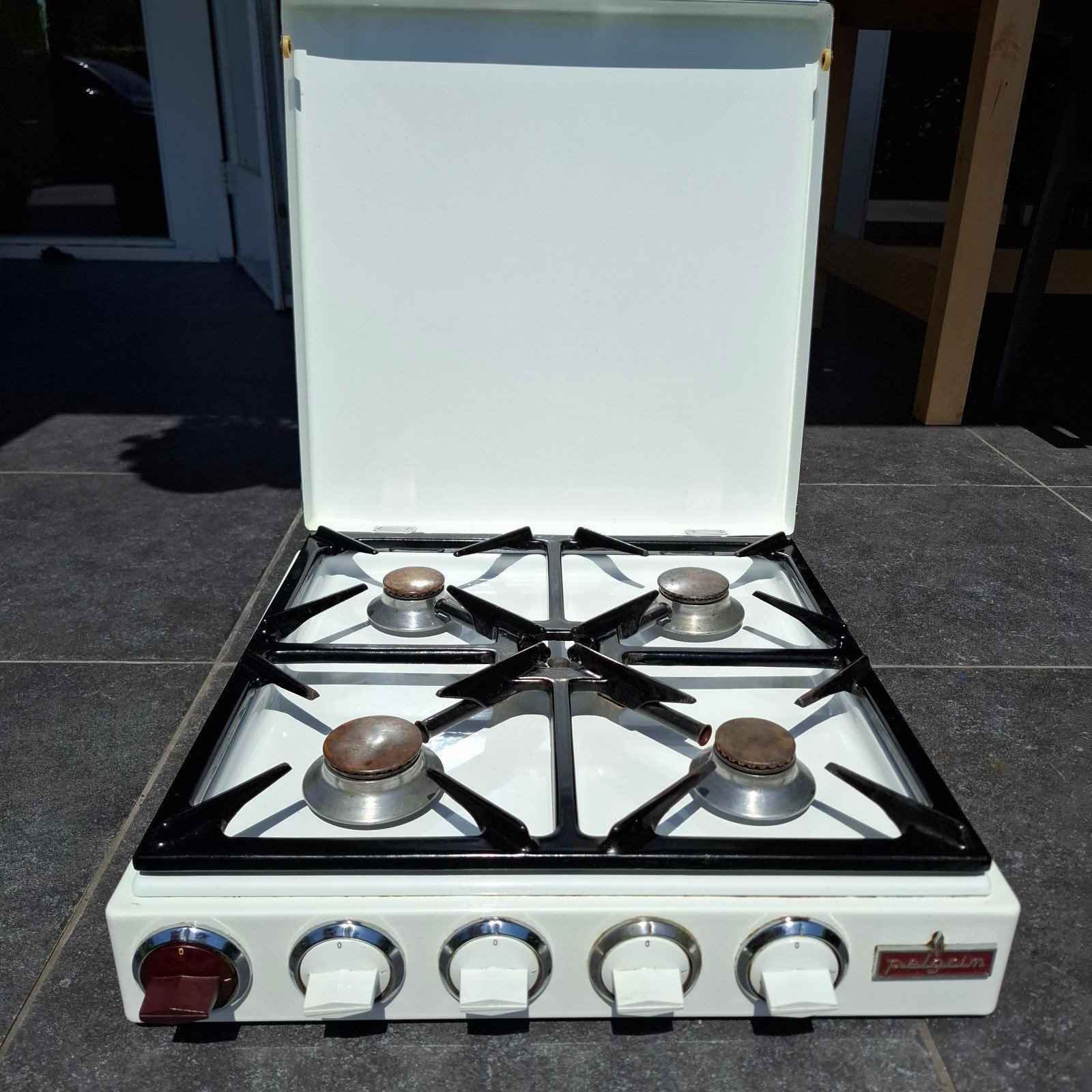 Pelgrim gasfornuis 4 pits met nieuwe gasslang, Gebruikt, Minder dan 85 cm, Gas, Vrijstaand