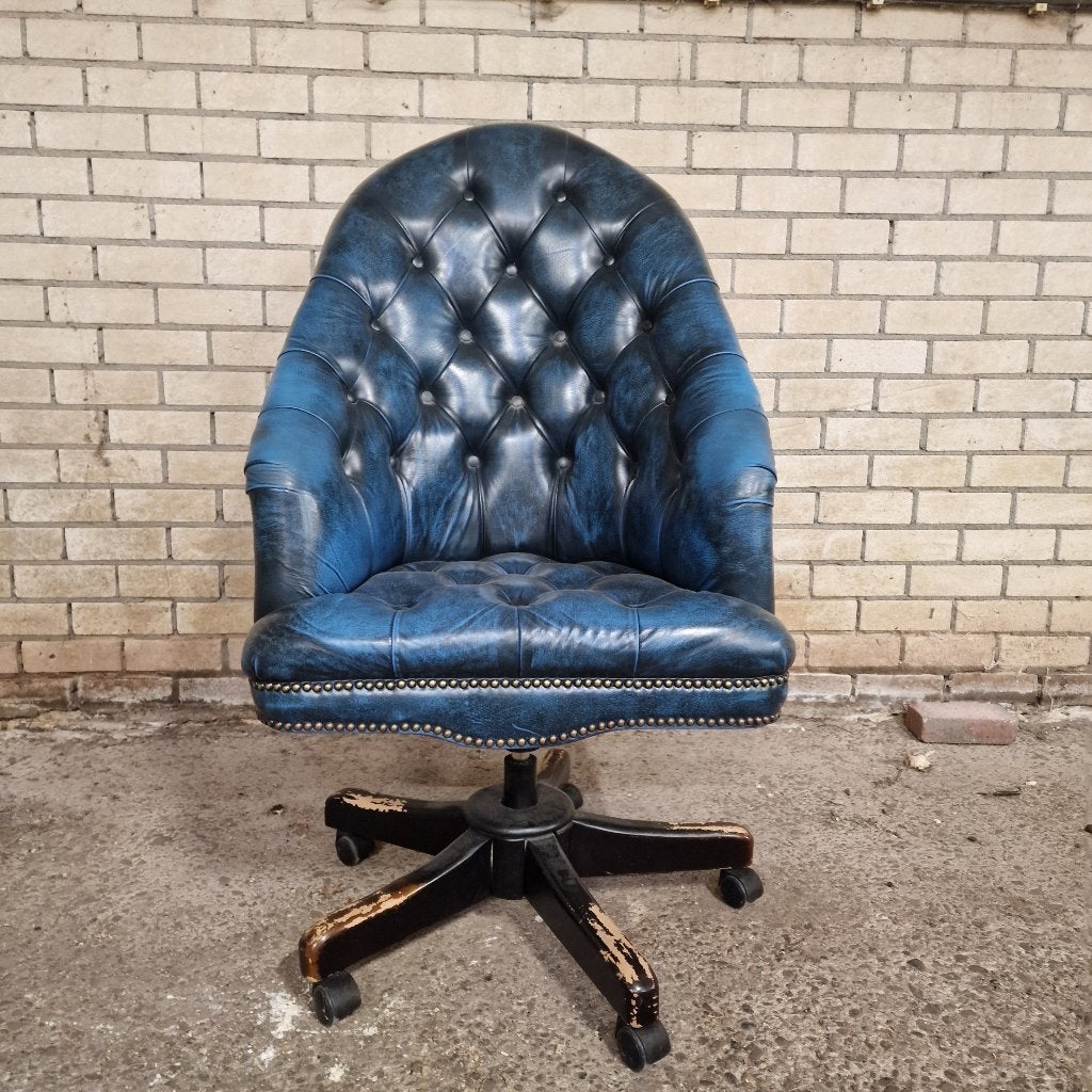 Chesterfield bureaustoel Boston antiek blauw, Huis en Inrichting, Bureaustoelen, Ophalen, Gebruikt, Blauw, Bureaustoel