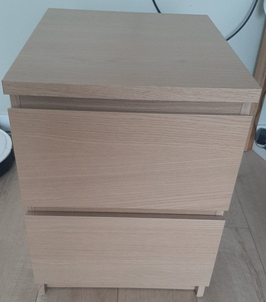 Ikea Malm ladekast met 2 lades - eikenkleur, Ophalen, Overige materialen, 1 of 2 laden, 50 tot 100 cm