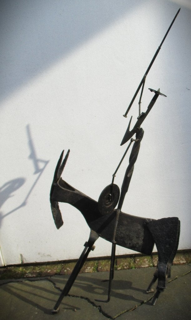 Kunstwerk Metaal Afrikaans Don Quichotte  Paard~gereedschap, Overige typen, Handgemaakt, Zwart, Scène
