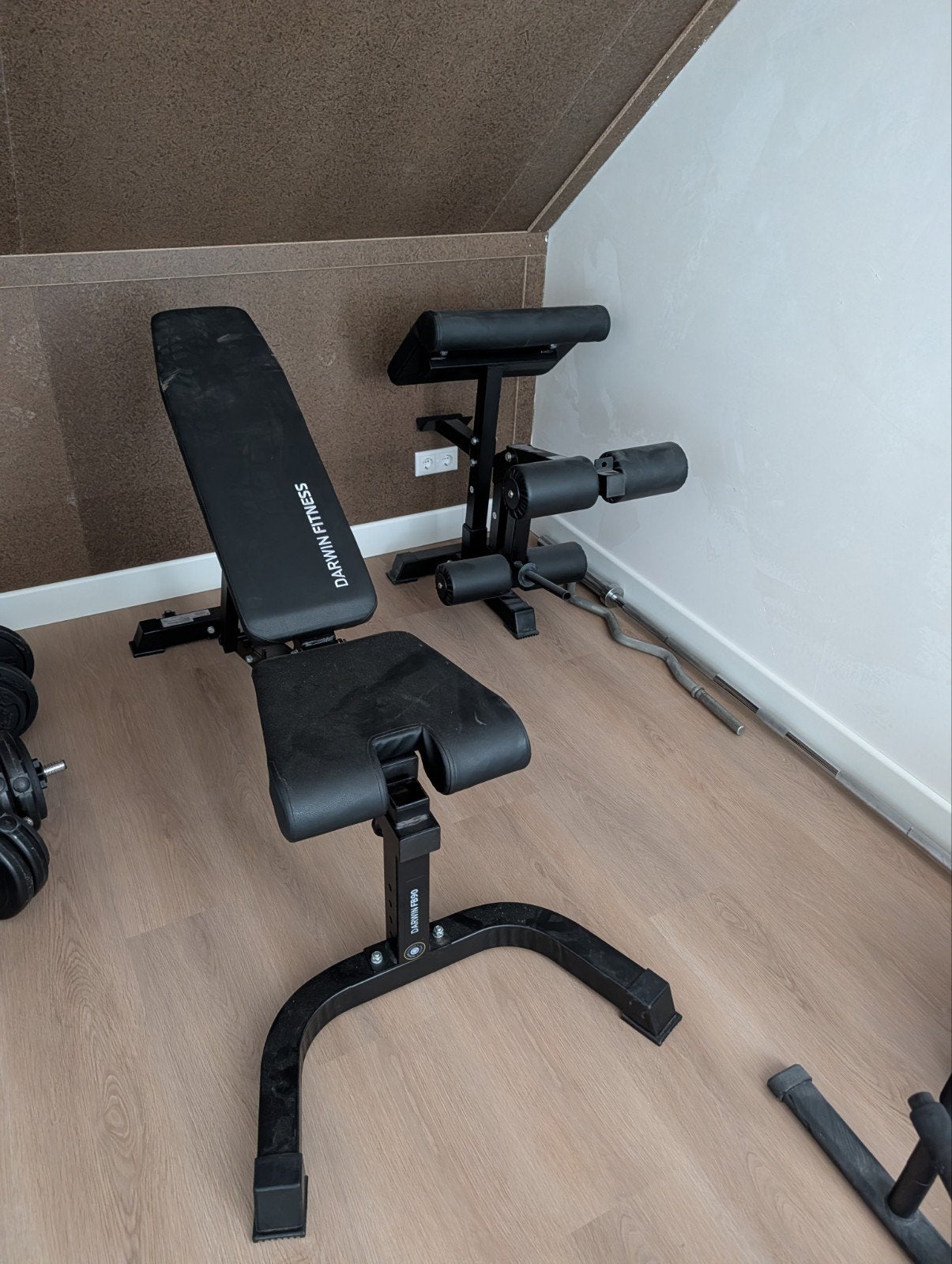 Fitnessbank Bench Darwin FB90 inclusief Leg Curl/Bicep Curl, Sport en Fitness, Fitnessmaterialen, Ophalen, Zo goed als nieuw, Fitnessbank