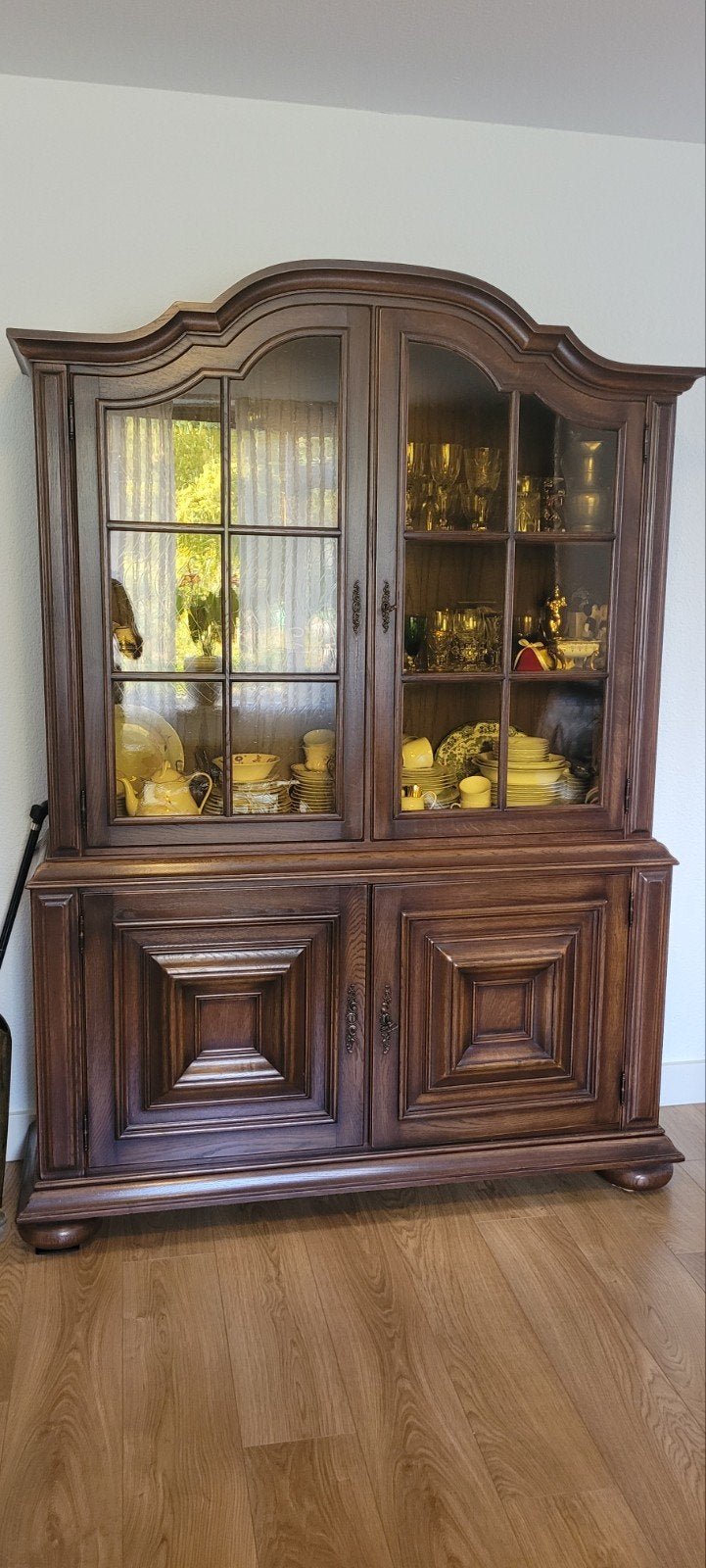 Eiken vitrinekast, Ophalen, 100 tot 150 cm, Eikenhout, 150 tot 200 cm