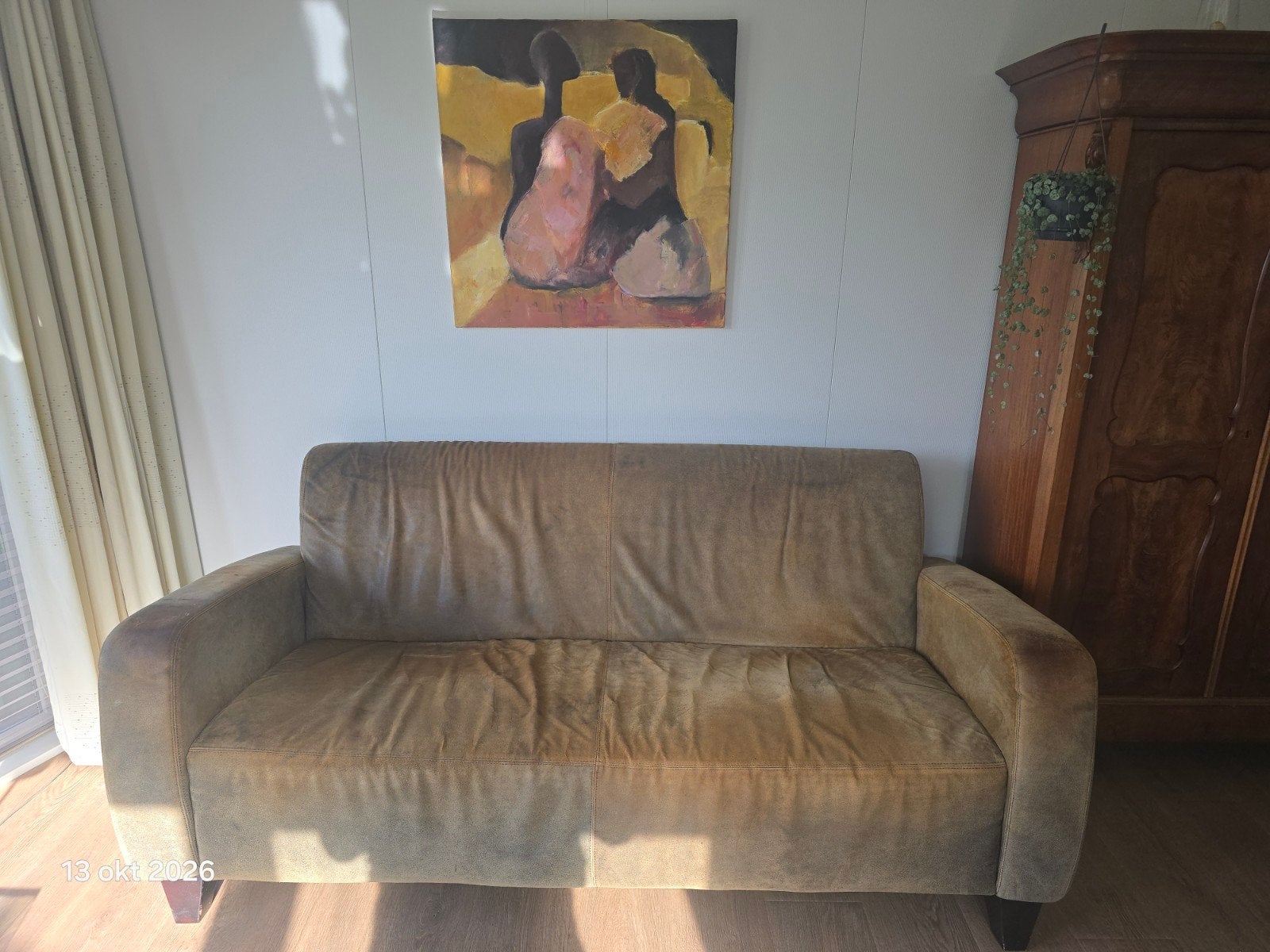 Comfortabele 2-zitsbank van suède geruwd leer, Ophalen, Gebruikt, 150 tot 200 cm, Tweepersoons