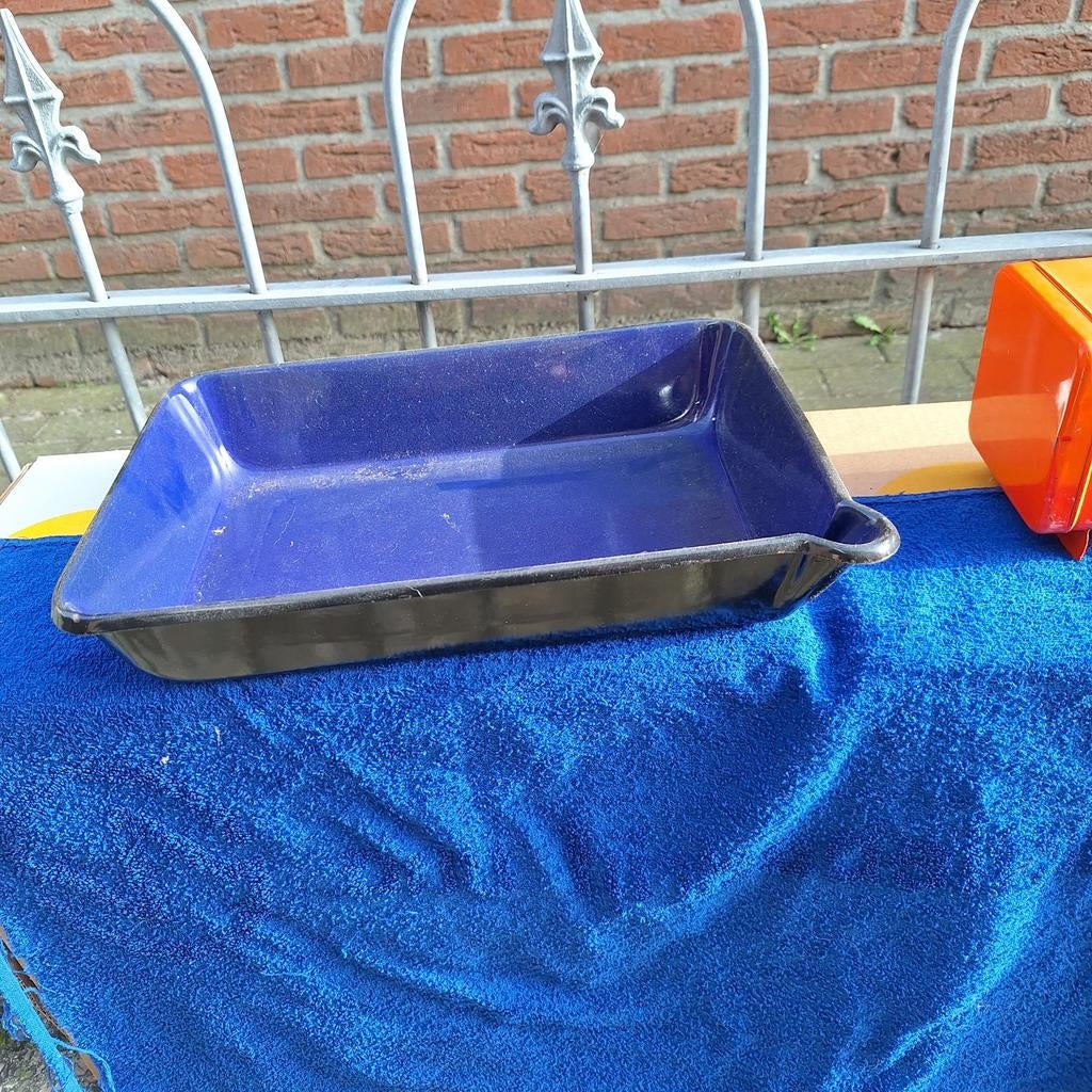 Vintage emaille braadslee - diepblauw, Ophalen of Verzenden