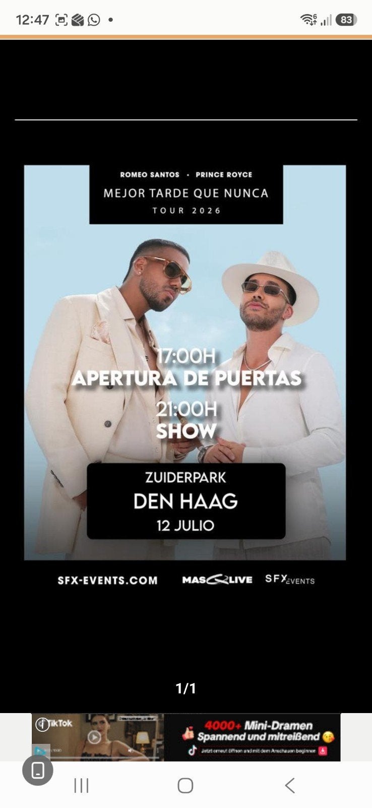 2 Normaal Tickets Prince Royce Romeo Santos., Twee personen