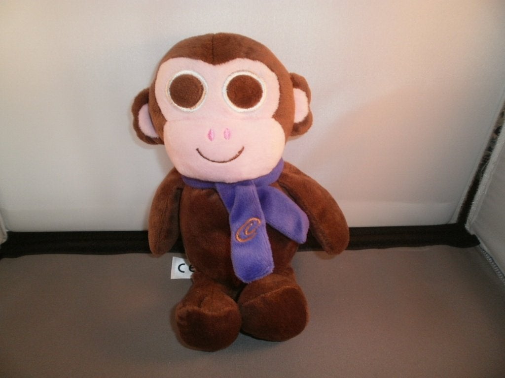 plush toy aap bruin met paarse sjaal roze gezicht 23 cm, Overige karakters, Nieuw, Ophalen of Verzenden, Middelgroot (20 tot 80 cm)