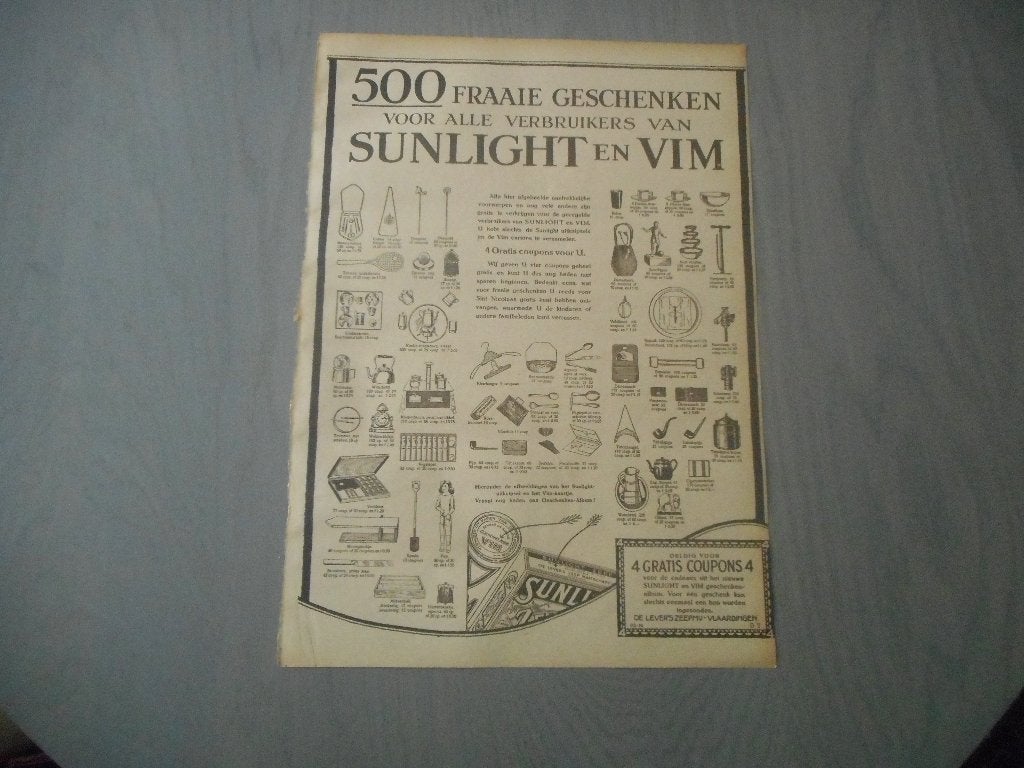 Adv. Vlaardingen. Sunlight en Vim. Leverzeepmij. 1924., Verzamelen, Ophalen of Verzenden, Gebruikt, Overige typen