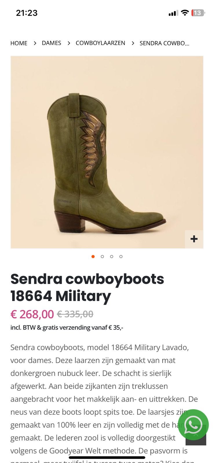 Sendra Cowboylaarzen - Olijfgroen  Leer 39, Kleding | Dames, Schoenen, Ophalen, Gedragen, Groen, Lage of Enkellaarzen