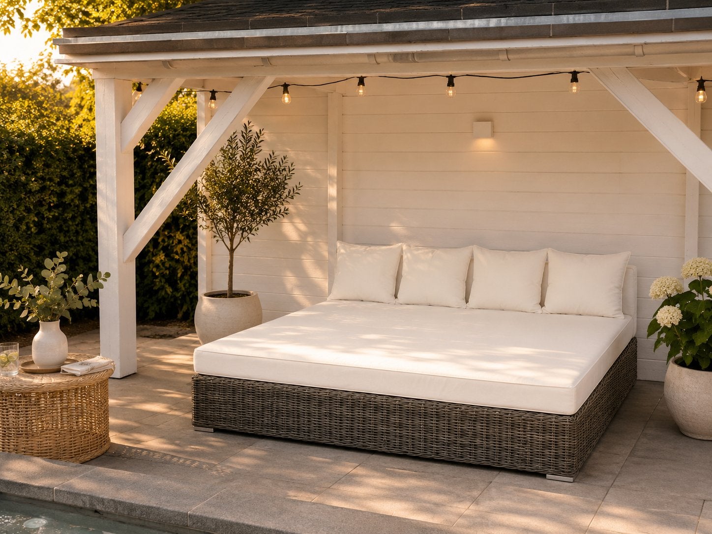 Loungebed / ligbed 220x200 - Wit, Zwart, Grijs OP VOORRAAD!, Ophalen of Verzenden, Nieuw, Rotan