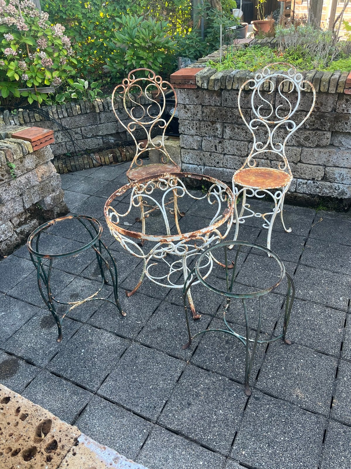 ANTIEKE SMEEDIJZEREN BUITENSET, Tuin en Terras, Overige materialen, Gebruikt, Eettafel, Tuinset