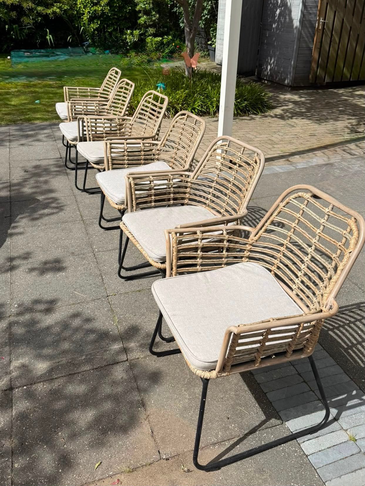 6x stoel KARWEI Tuinstoel Joy beige wicker, Ophalen, Gebruikt, Wicker