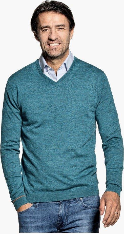 Joe Merino - vhals - L - blauwgroen - uitstekende staat, Kleding | Heren, Truien en Vesten, Maat 52/54 (L), Overige kleuren, Joe Merino