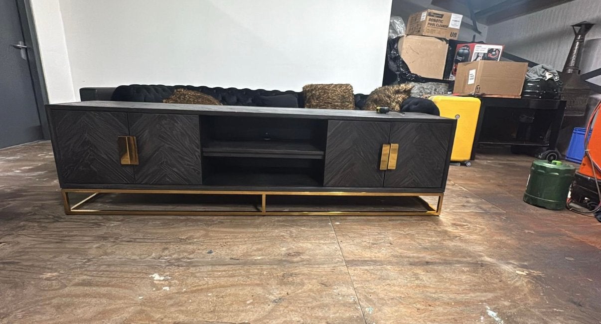 Richmond tv meubel zwart met goud luxe design, Ophalen, 150 tot 200 cm, Zo goed als nieuw, Minder dan 100 cm