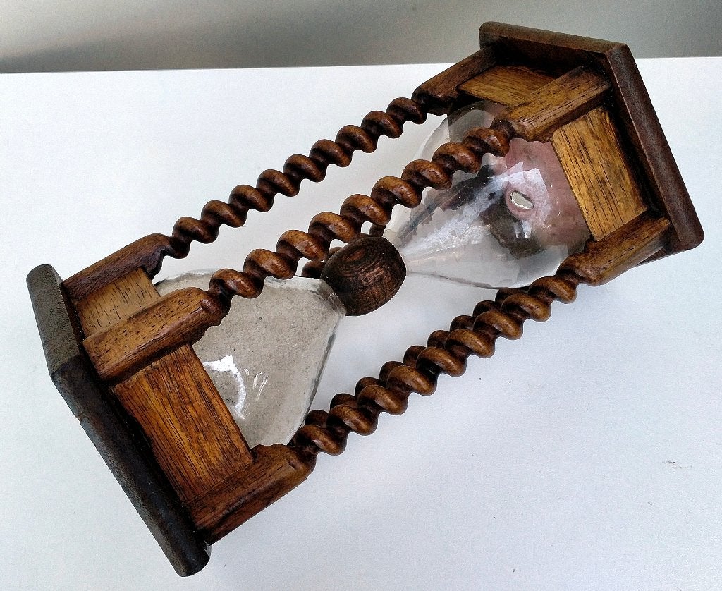 Engelse Antiek Houten Zandloper - Vijf Kantig - 22CM, Ophalen of Verzenden