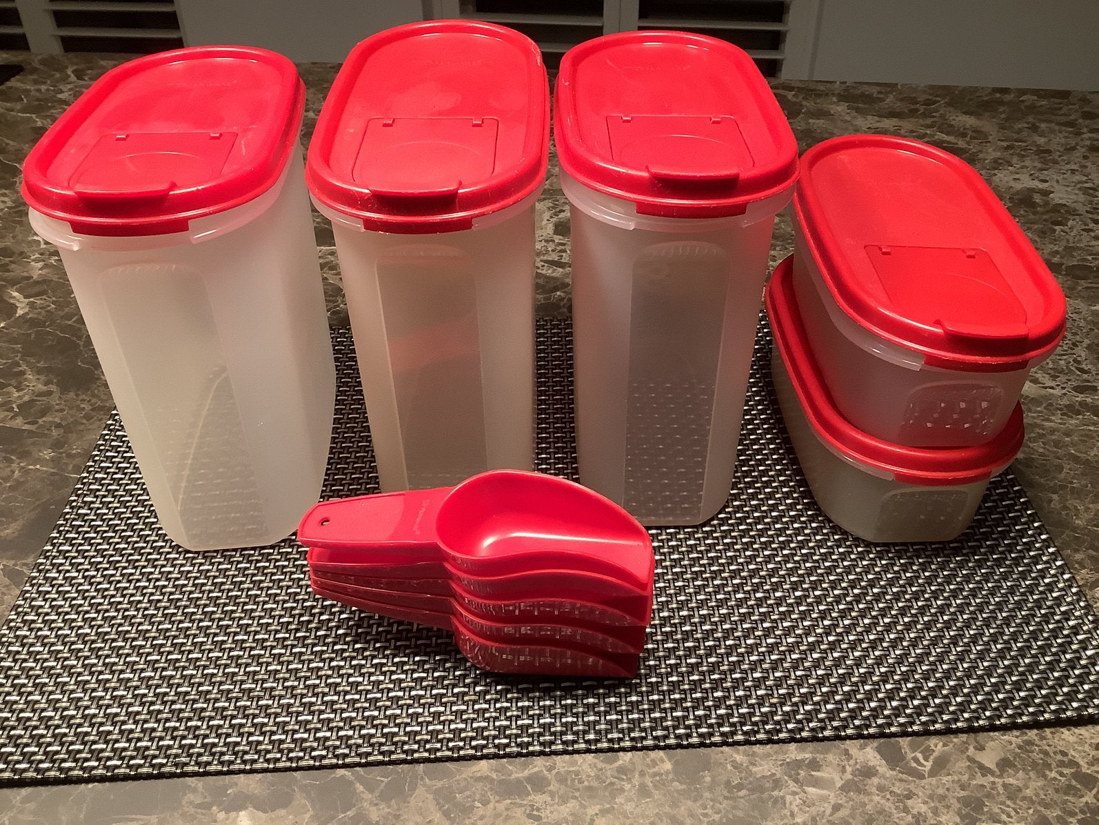 Tupperware 5 delige bewaardozen set met schepjes  (nieuw), Ophalen of Verzenden, Zo goed als nieuw, Overige typen