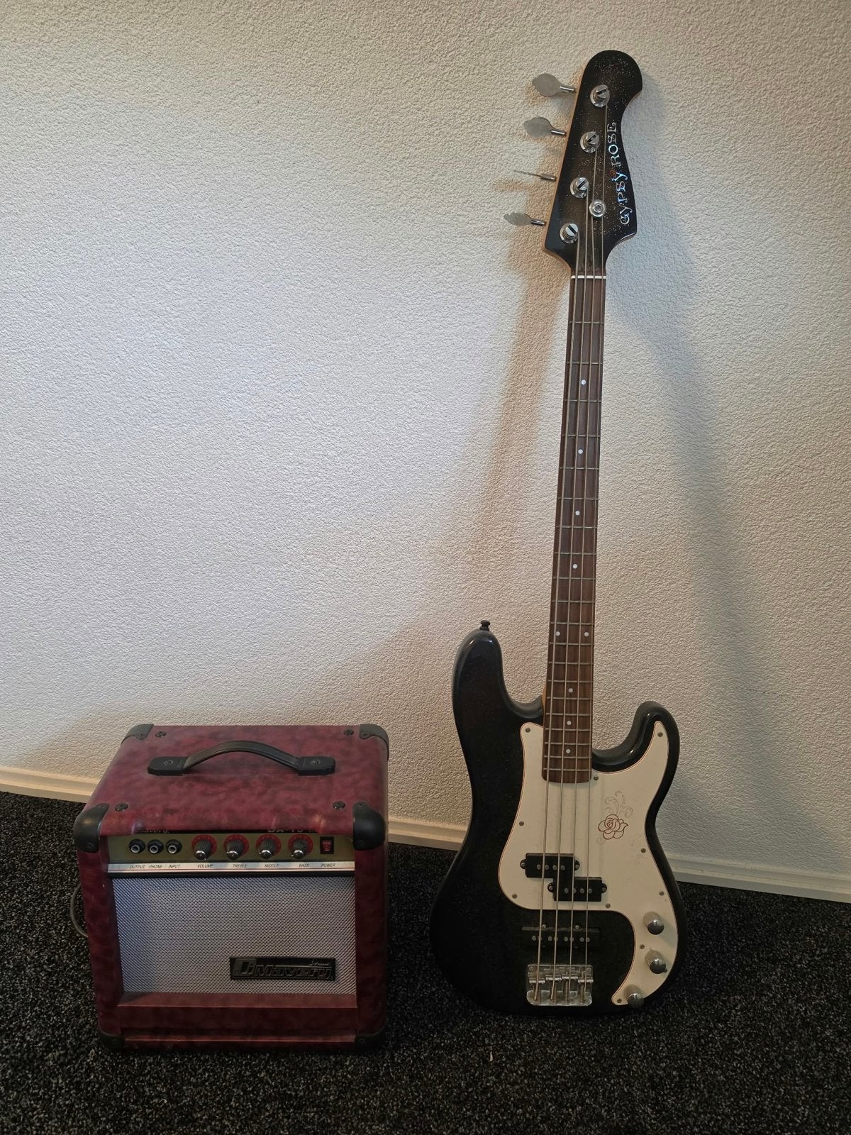 Gypsy Rose Basgitaar met Versterker en Hoes, Muziek en Instrumenten, Ophalen, Gebruikt, Elektrisch