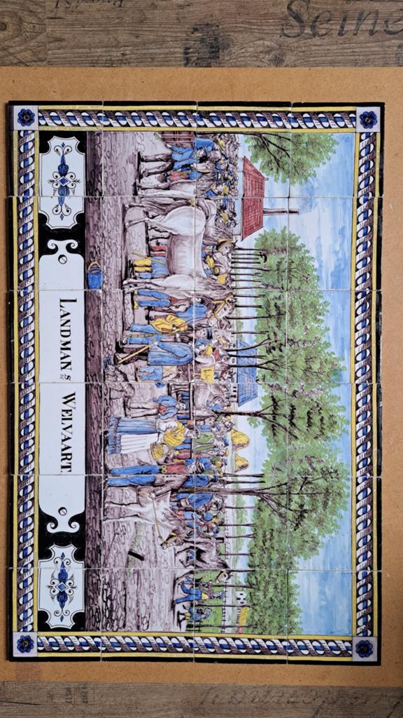 Antiek tegeltableau 'paardenmarkt' Landmans Welvaart, Antiek en Kunst, Antiek | Wandborden en Tegels, Ophalen