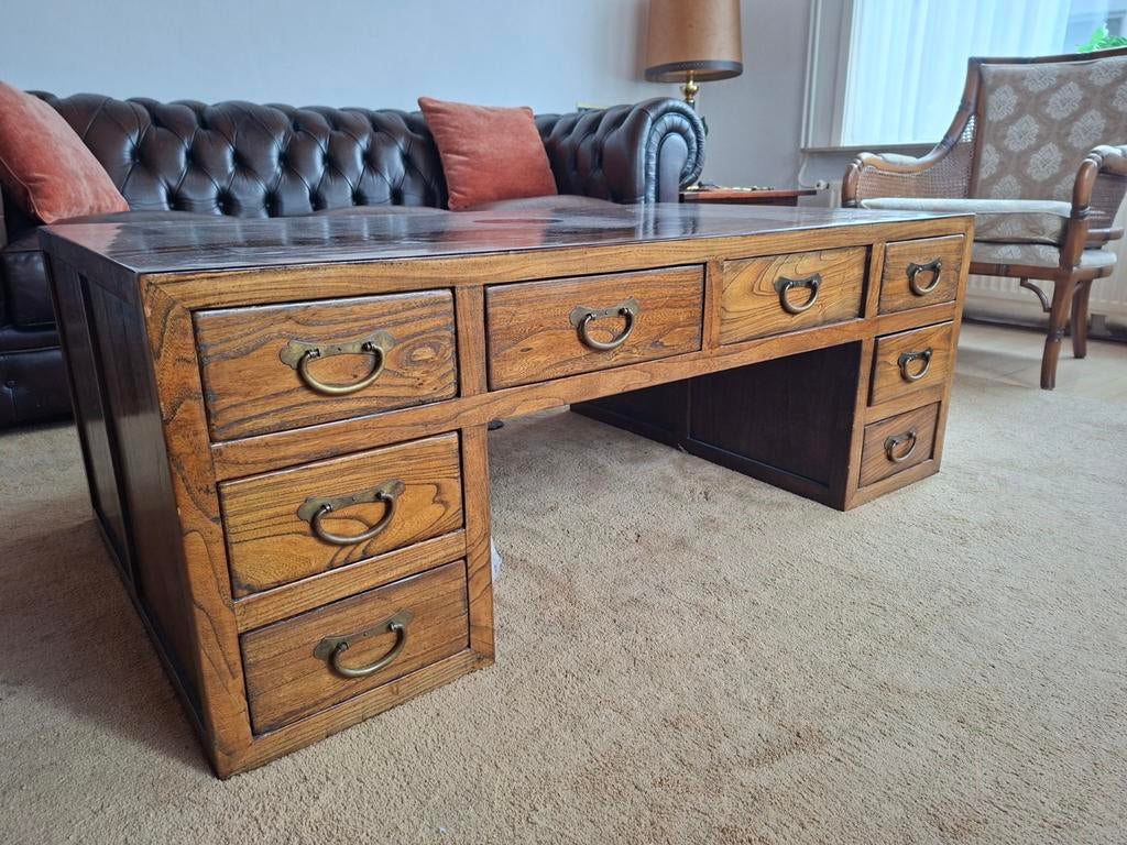 Antiek houten salontafel met lades - Vintage stijl, Huis en Inrichting, Bureaus, Ophalen, Gebruikt, Hout, Overige merken