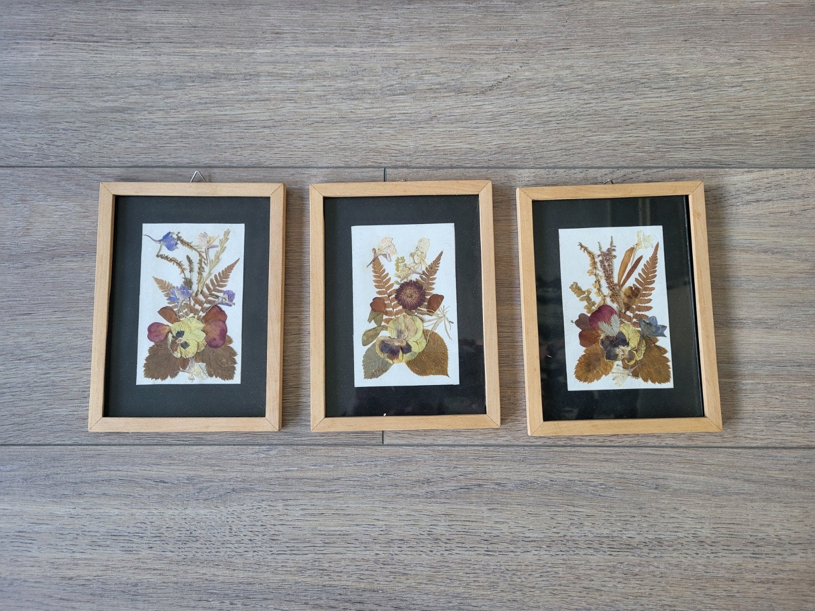 Set van 3 ingelijste droogbloemen kunstwerken, Minder dan 50 cm, Gebruikt, Overige typen, Ophalen of Verzenden