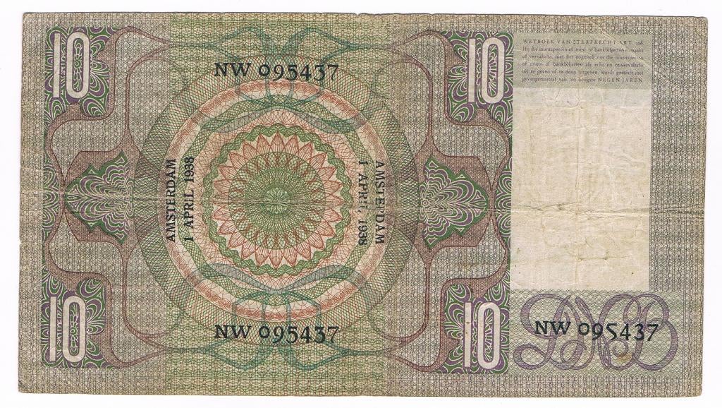 10 gulden 1 april 1938 Grijsaard, Ophalen of Verzenden, 10 gulden, Los biljet