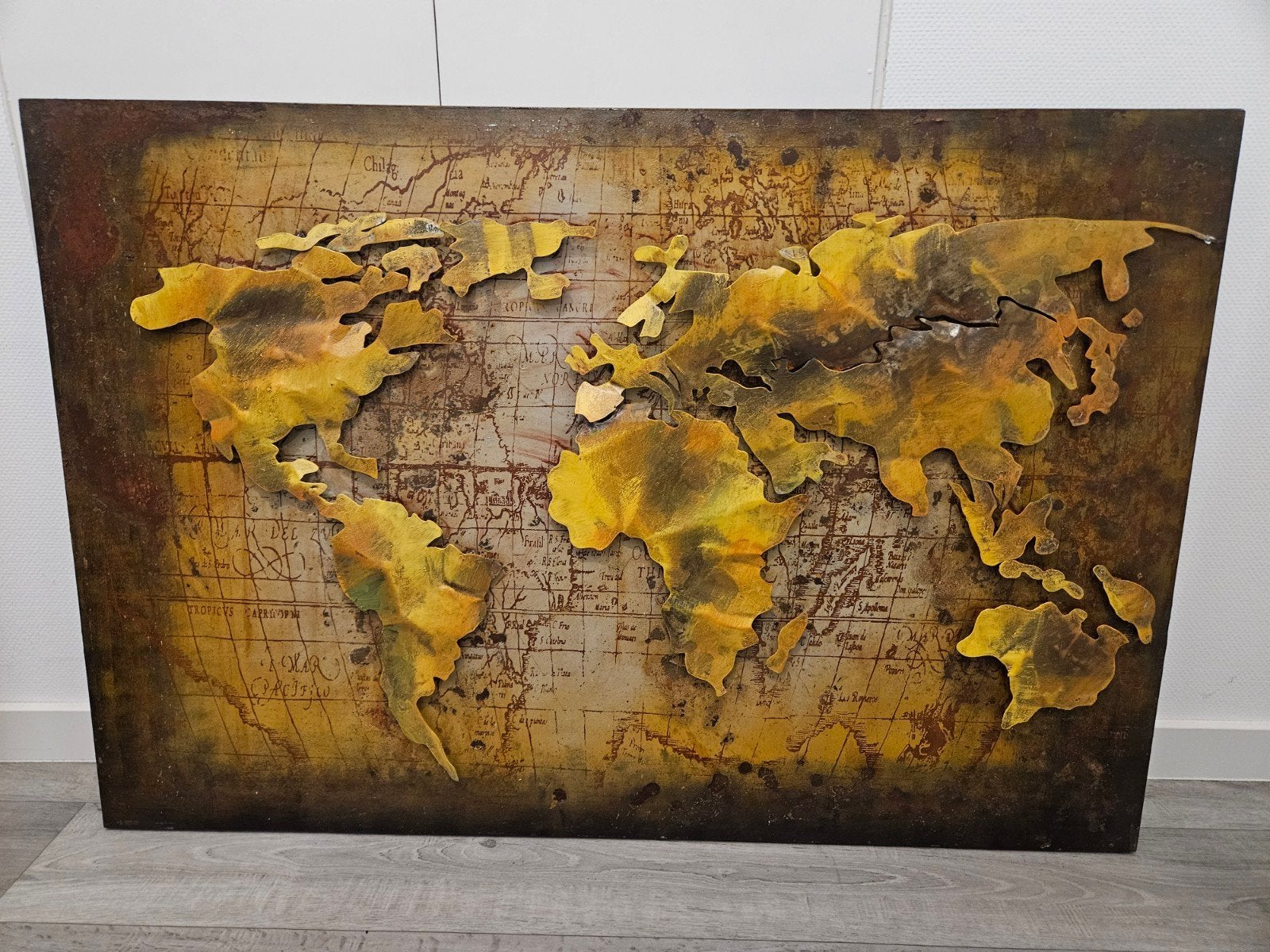Metalen Wereldkaart Wanddecoratie 120x80 cm, Ophalen, Metaal, Gebruikt, Industrieel