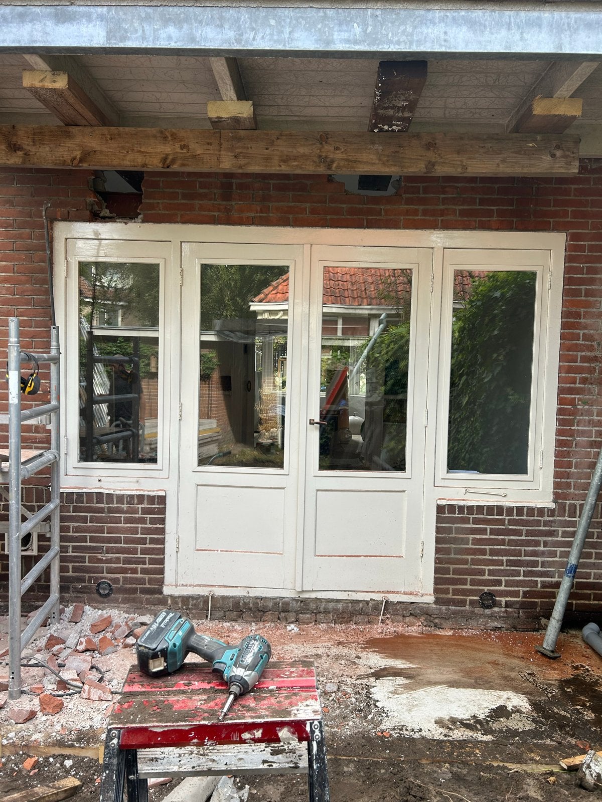 Dubbele tuindeuren met zijlichten, Doe-het-zelf en Verbouw, Ophalen, Gebruikt, 120 cm of meer, Buitendeur