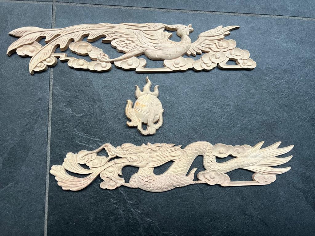 Houtsnijwerk ornament chinese draak feniks chinees phoenix, Verburgt Vintage, Nieuw, Ophalen of Verzenden, https://verburgtvintage.nl/#contact