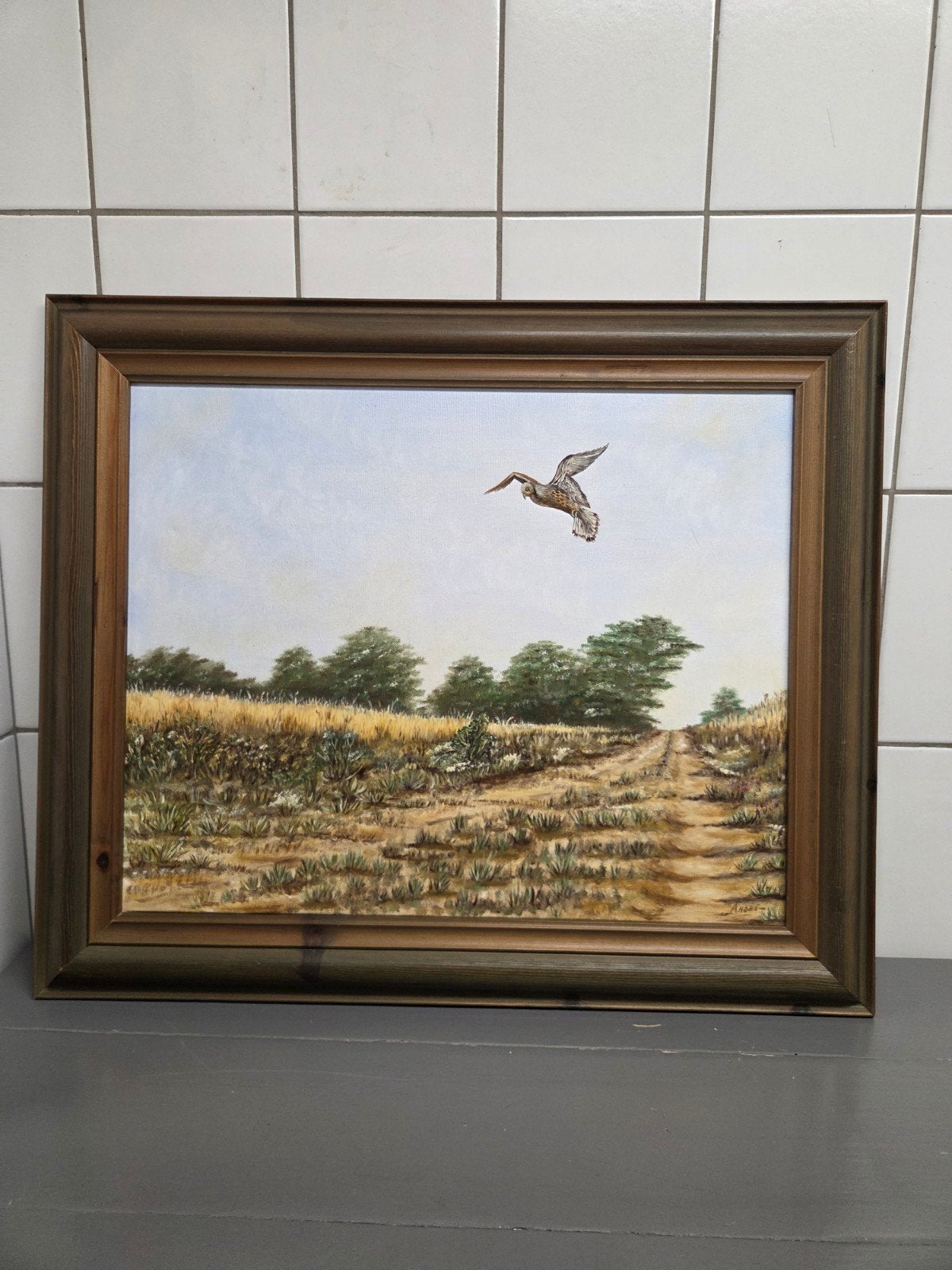 olieverf schilderij met lijst landschap, heide, vogel, Ophalen, Schilderij