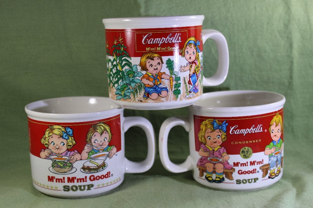 Set van 3 Campbell's Porseleinen Mokken, Huis en Inrichting, Gebruikt, Overige merken, Vintage, Porselein