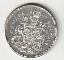 50  cent  1964  Canada. km. 56, Ophalen of Verzenden, Noord-Amerika, Losse munt, Zilver