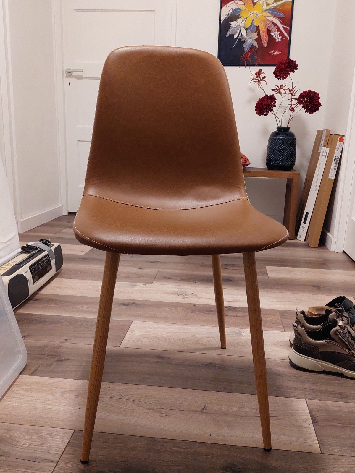 2x eetkamerstoelen, Ophalen, Kunststof, Twee, Bruin