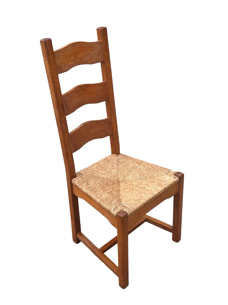 Vintage set van 4 eetkamerstoelen eikenhout riet jaren 70, Ophalen, Vintage stoelen, Gebruikt, Bruin