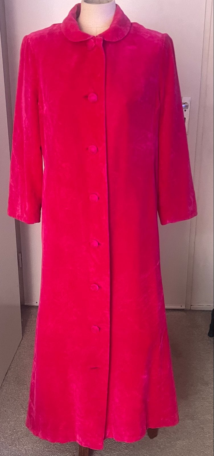 Vintage 70's/80's Roze Fluweel Lange Jas Maat 36, Kleding | Dames, Ophalen of Verzenden, Gedragen, Maat 36 (S), Roze
