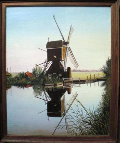 RIJNLAND * OLIEVERF OP LINNEN * Fraaie Molen *, Doek, Ophalen of Verzenden, Landschap, Olieverf