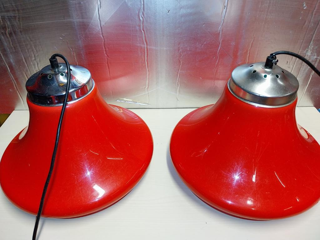 Vintage Space Age Biljart Hanglampen - Rood Acrylglas, Sport en Fitness, Ophalen