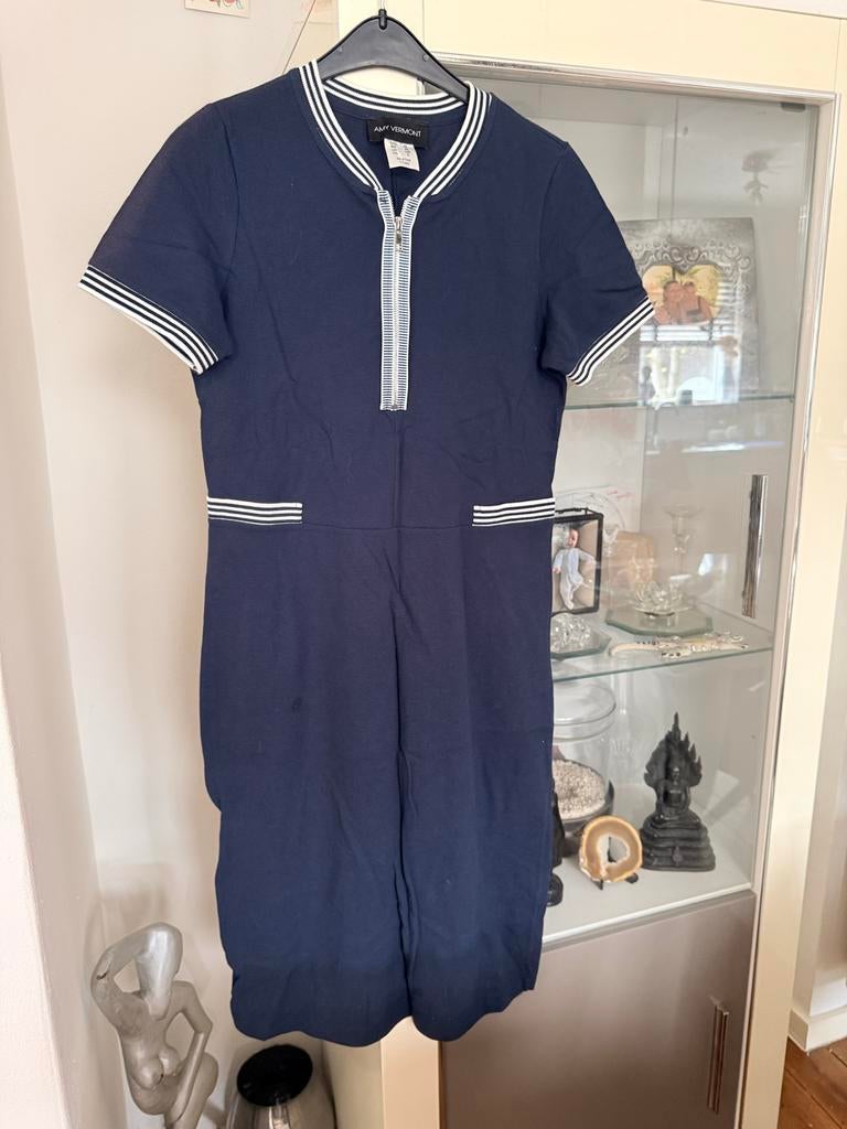 Donkerblauwe jurk met rits Amy Vermont maat 38, Kleding | Dames, Maat 38/40 (M), Blauw, Ophalen of Verzenden, Zo goed als nieuw