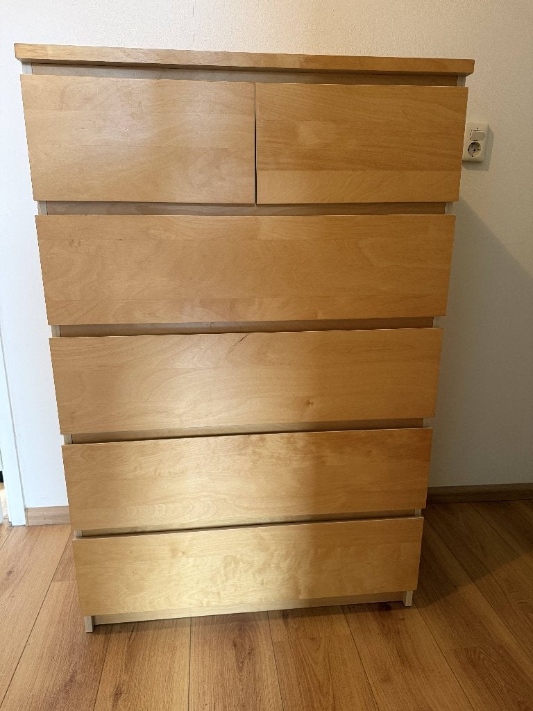 Malm ladekast 6 lades licht eikenfineer, Huis en Inrichting, Kasten | Ladekasten, Ophalen, Overige materialen, Gebruikt, 5 laden of meer
