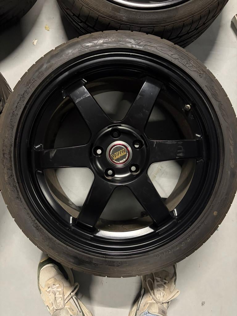Rays Volk Racing TE37 Zwarte Velgen met banden (Honda NSX), Auto-onderdelen, Banden en Velgen, Velg(en), Zomerbanden, Overige maten