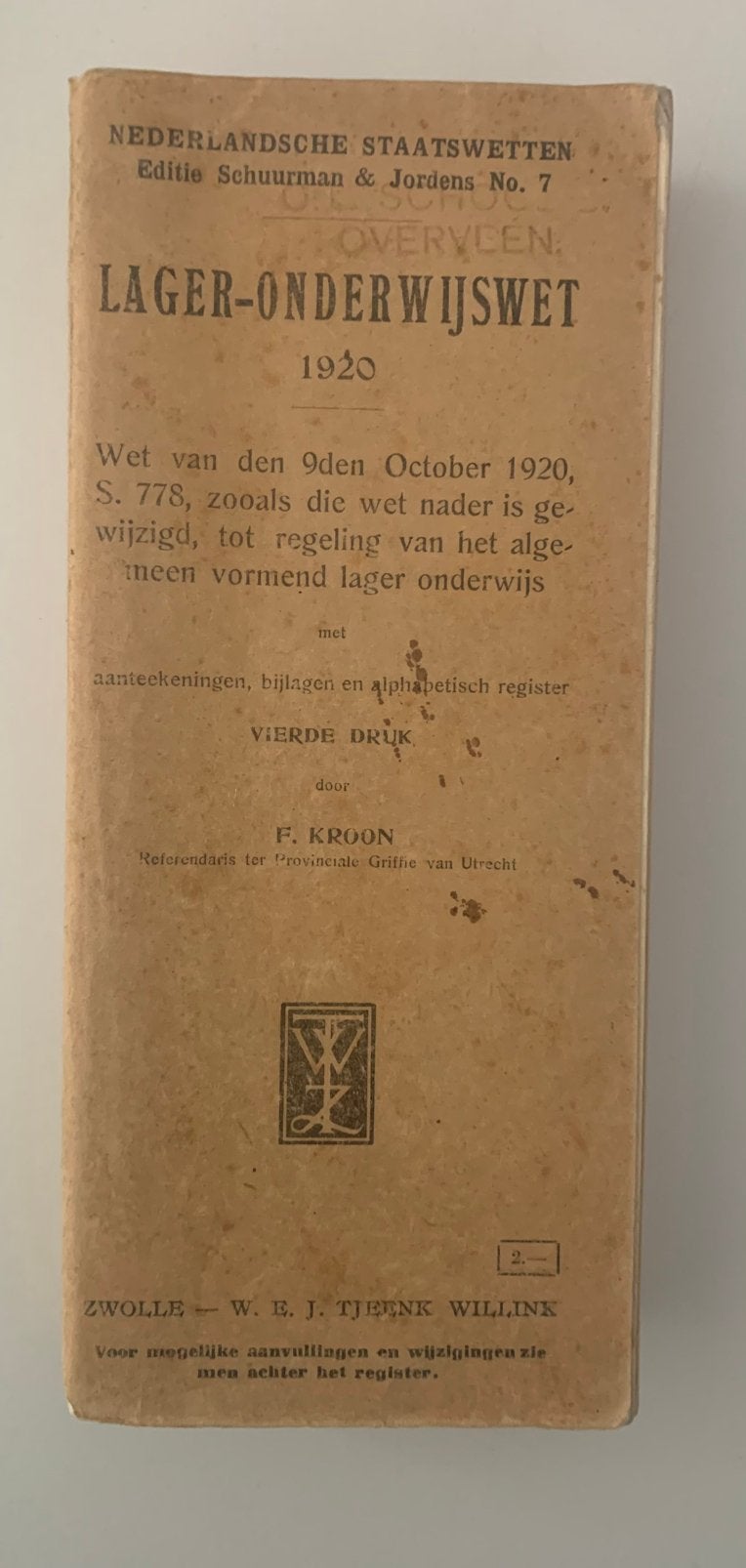 Lager onderwijswet 1920, originele versie (656 pagina’s), Ophalen of Verzenden