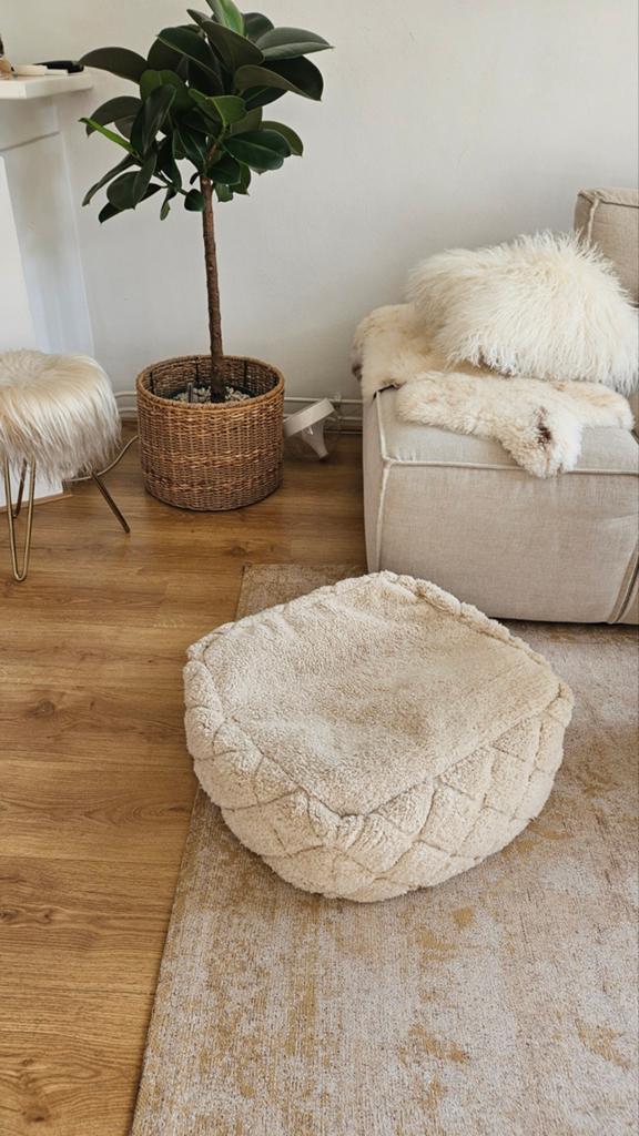 Poef beige, Huis en Inrichting, Ophalen, Rond, Minder dan 50 cm, Minder dan 50 cm