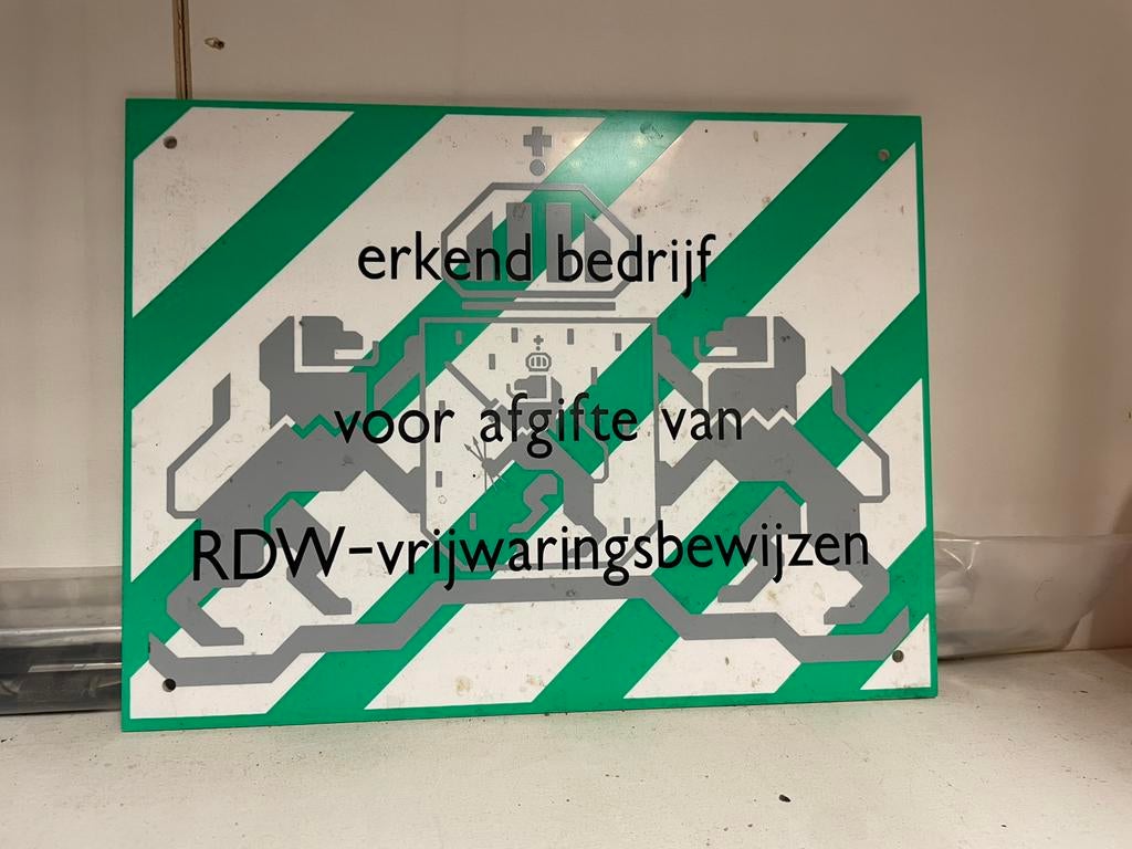Kunststof plaat van RDW vrijwaring, Verzamelen, Merken en Reclamevoorwerpen, Ophalen, Zo goed als nieuw, Reclamebord