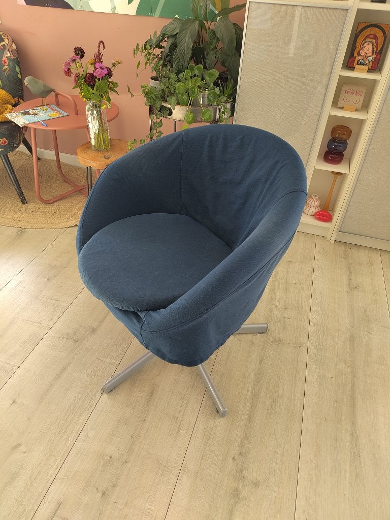 Gratis op te halen kuipstoel draaistoel fauteuil donkerblauw, Ophalen, Gebruikt, 75 tot 100 cm, 50 tot 75 cm