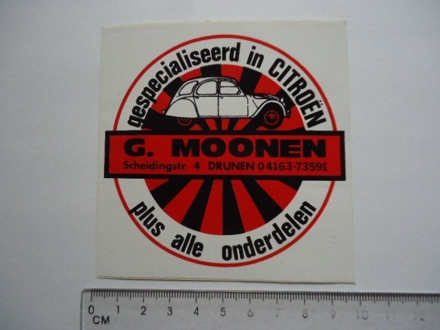 sticker oud Citroen 2CV 2-cv Eend 2 cv MOONEN Drunen auto, Verzenden, Zo goed als nieuw, Bedrijf of Vereniging