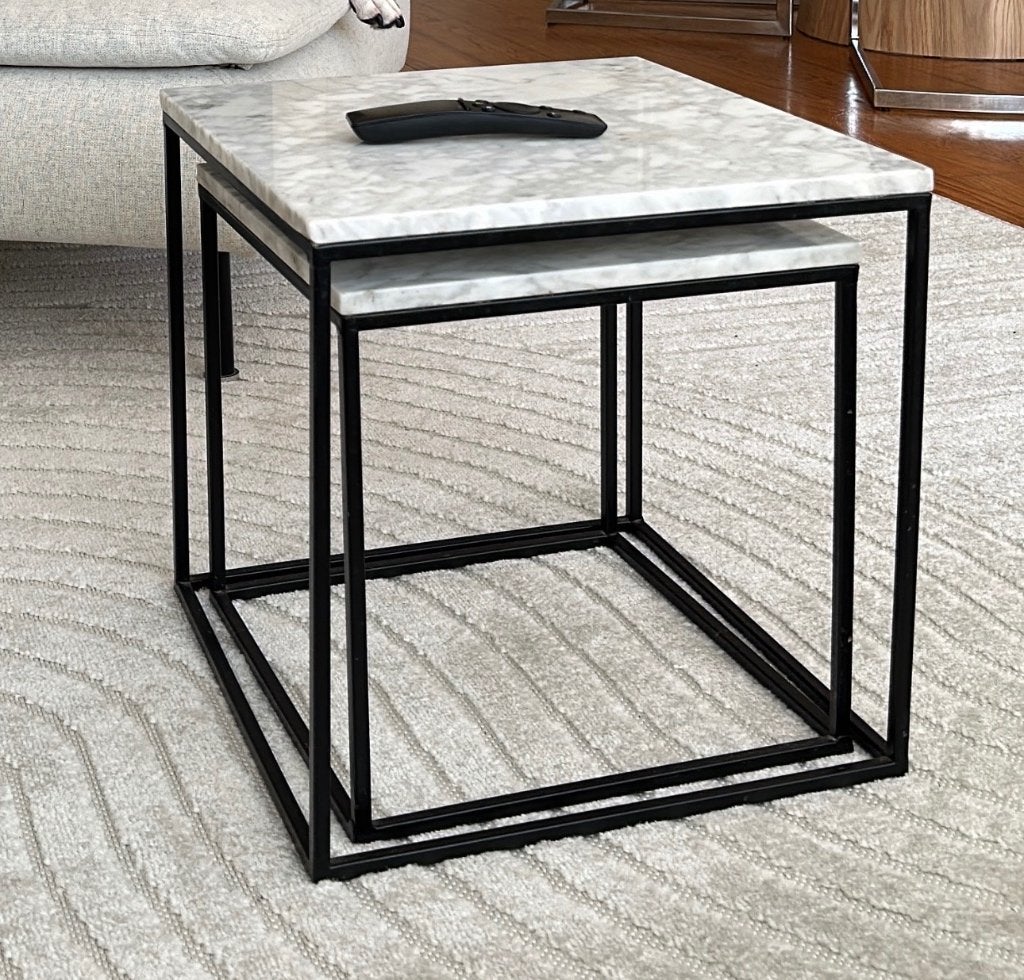 Set of 2 side tables - marble, Ophalen, Gebruikt, Rechthoekig, Minder dan 55 cm