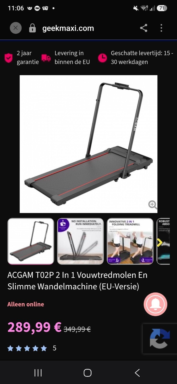 loopband met stang, Sport en Fitness, Ophalen, Zo goed als nieuw, Loopband