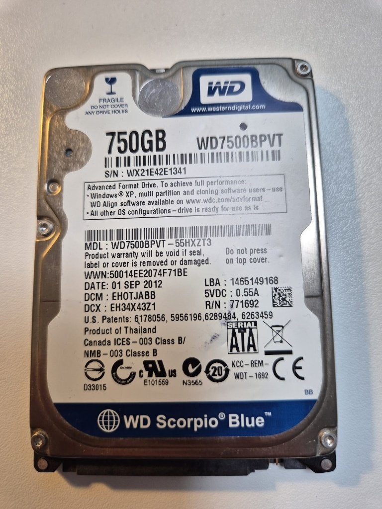 WD Scorpio Blue 750GB HDD - Goede staat, Computers en Software, Intern, Ophalen of Verzenden, Western Digital, Gebruikt